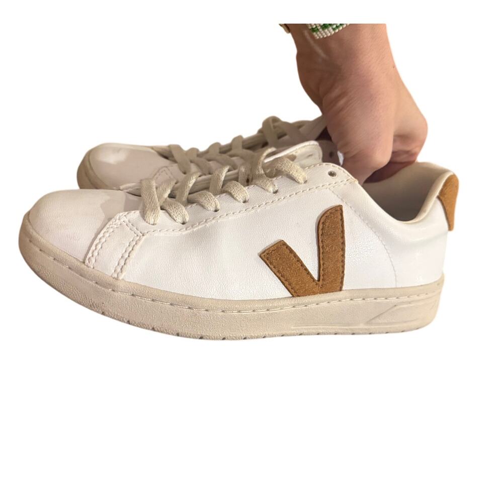 VEJA V-12 Leather White Camel Sneakers Women's Sz. 7 - Picture 7 of 8